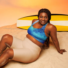 Load image into Gallery viewer, Stellar Siren Cosmic Mermaid Throat Chakra Longline Sports Bra