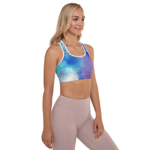 Load image into Gallery viewer, Galactic Ocean Throat Chakra Mandala Padded Sports Bra