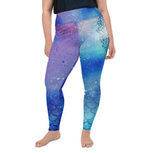 Load image into Gallery viewer, Stellar Siren Cosmic Mermaid Throat Chakra Curvy Leggings
