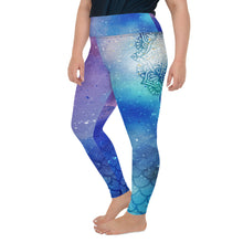 Load image into Gallery viewer, Stellar Siren Cosmic Mermaid Throat Chakra Curvy Leggings