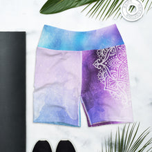 Load image into Gallery viewer, Celestial Mermaid Throat Chakra Mandala Hot Yoga Shorts