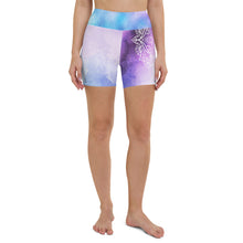 Load image into Gallery viewer, Celestial Mermaid Throat Chakra Mandala Hot Yoga Shorts