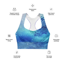 Load image into Gallery viewer, Stellar Siren Cosmic Mermaid Throat Chakra Longline Sports Bra
