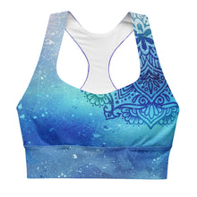 Load image into Gallery viewer, Stellar Siren Cosmic Mermaid Throat Chakra Longline Sports Bra
