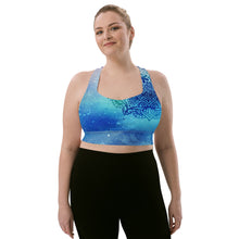 Load image into Gallery viewer, Stellar Siren Cosmic Mermaid Throat Chakra Longline Sports Bra
