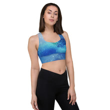 Load image into Gallery viewer, Stellar Siren Cosmic Mermaid Throat Chakra Longline Sports Bra
