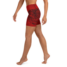 Load image into Gallery viewer, Red Hot Lava Snake Root Chakra Mandala Yoga Shorts
